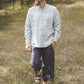 ŪKAS regular fit band collar men's linen shirt in Sky blue