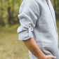 ŪKAS regular fit band collar men's linen shirt in Sky blue