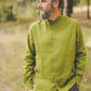 Green moss long sleeves regular linen shirt for men