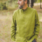 Green moss long sleeves regular linen shirt for men