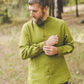 ŪKAS regular fit band collar men's linen shirt in Green moss color