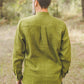 ŪKAS regular fit band collar men's linen shirt in Green moss color