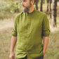 ŪKAS regular fit band collar men's linen shirt in Green moss color