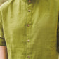 ŪKAS regular fit band collar men's linen shirt in Green moss color
