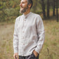 ŪKAS regular fit band collar men's linen shirt in Coconut cream color