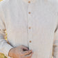 ŪKAS regular fit band collar men's linen shirt in Natural White stripes