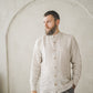 ŪKAS regular fit band collar men's linen shirt in Natural White stripes