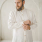 Classy white soft linen shirt with natural wood buttons