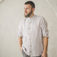 Beige coconut color long sleeves band collar regular linen shirt for men