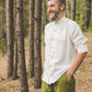 Regular fit band collar white men's linen dress shirt
