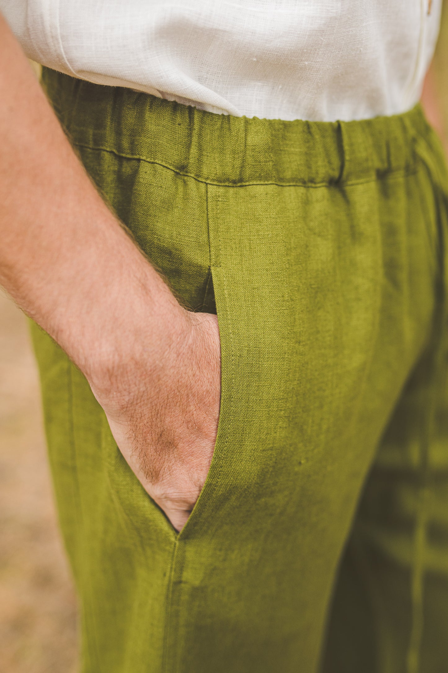 ŪKANA unisex linen baggy balloon pants in Green moss color