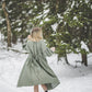 LAUME ruffled linen dress in Olive color