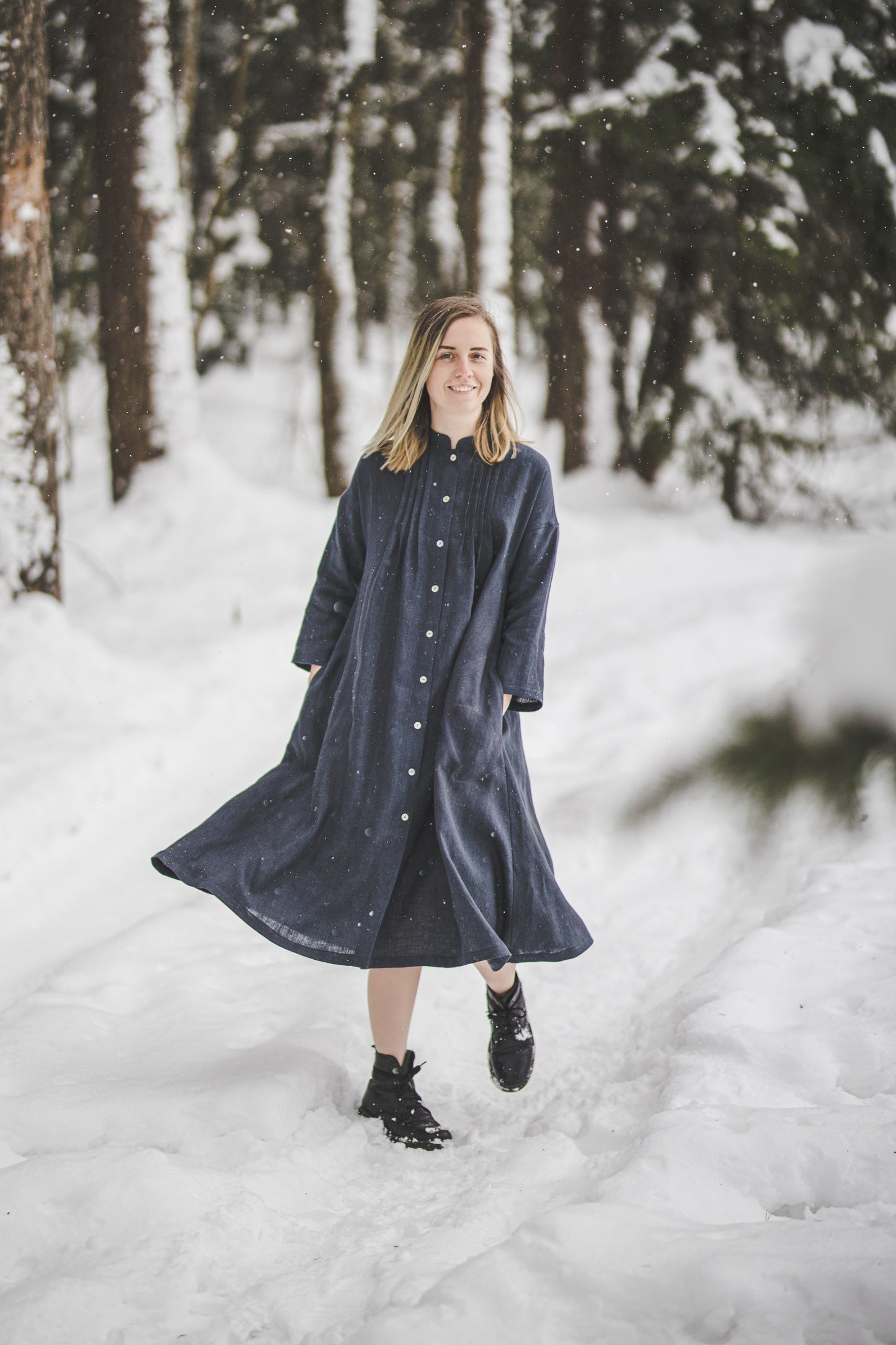 SUTEMA front buttons 3/4 sleeves linen shirtdress in Azure blue