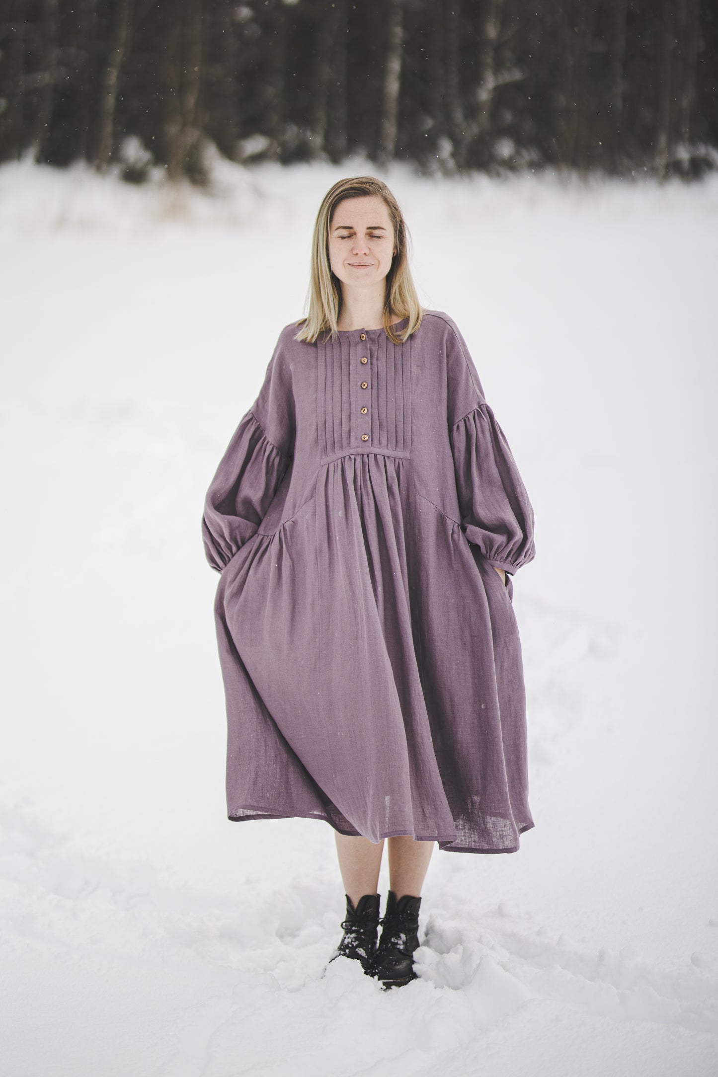 LAUME ruffled linen dress in Natural linen color