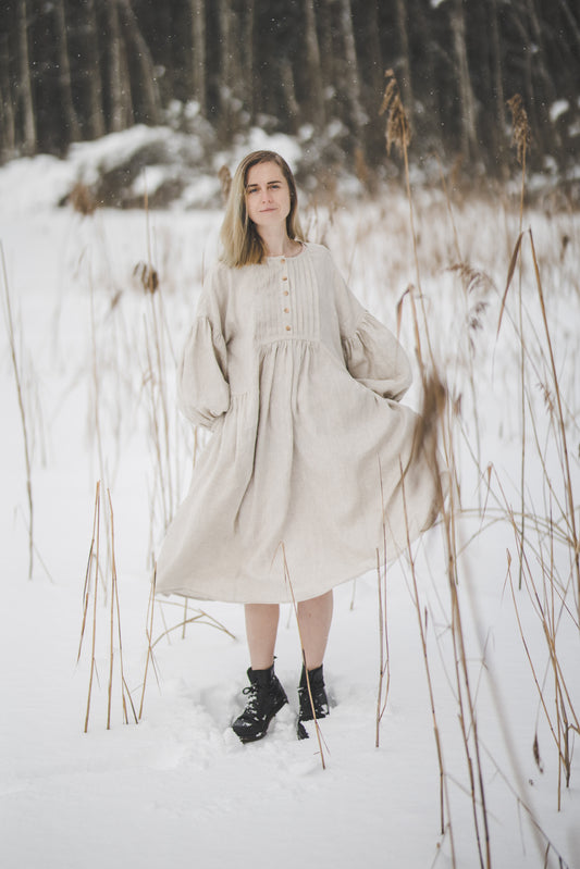 LAUME ruffled linen dress in Natural linen color