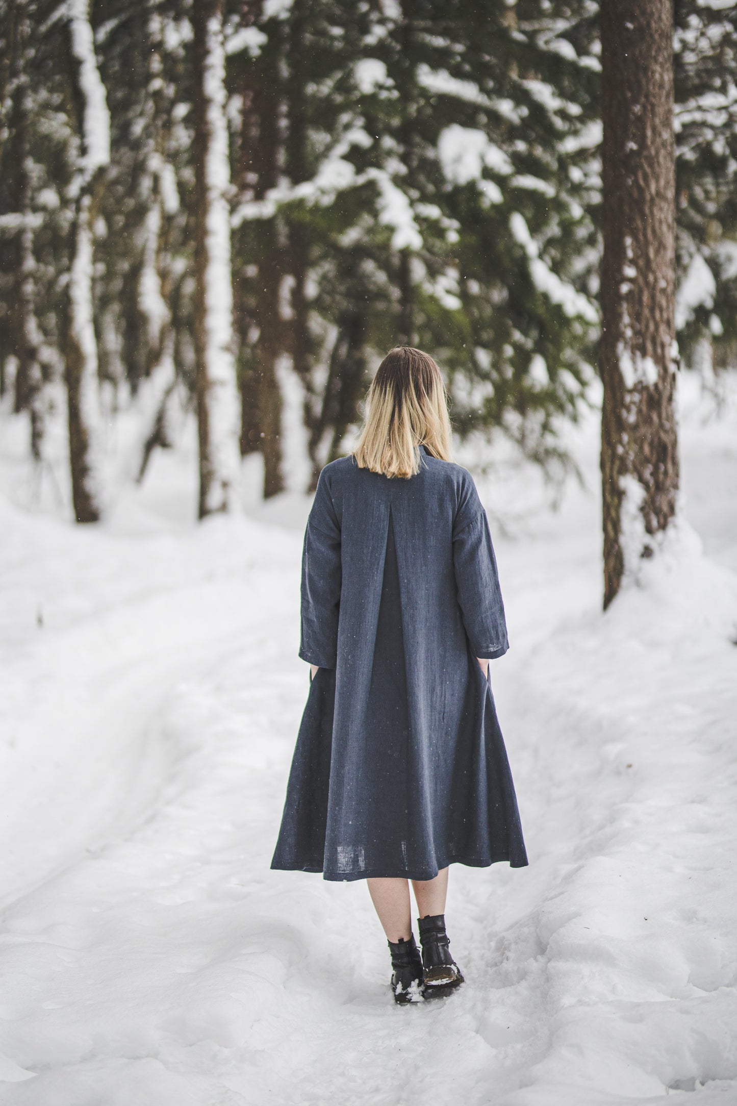 SUTEMA front buttons 3/4 sleeves linen shirtdress in Graphite color