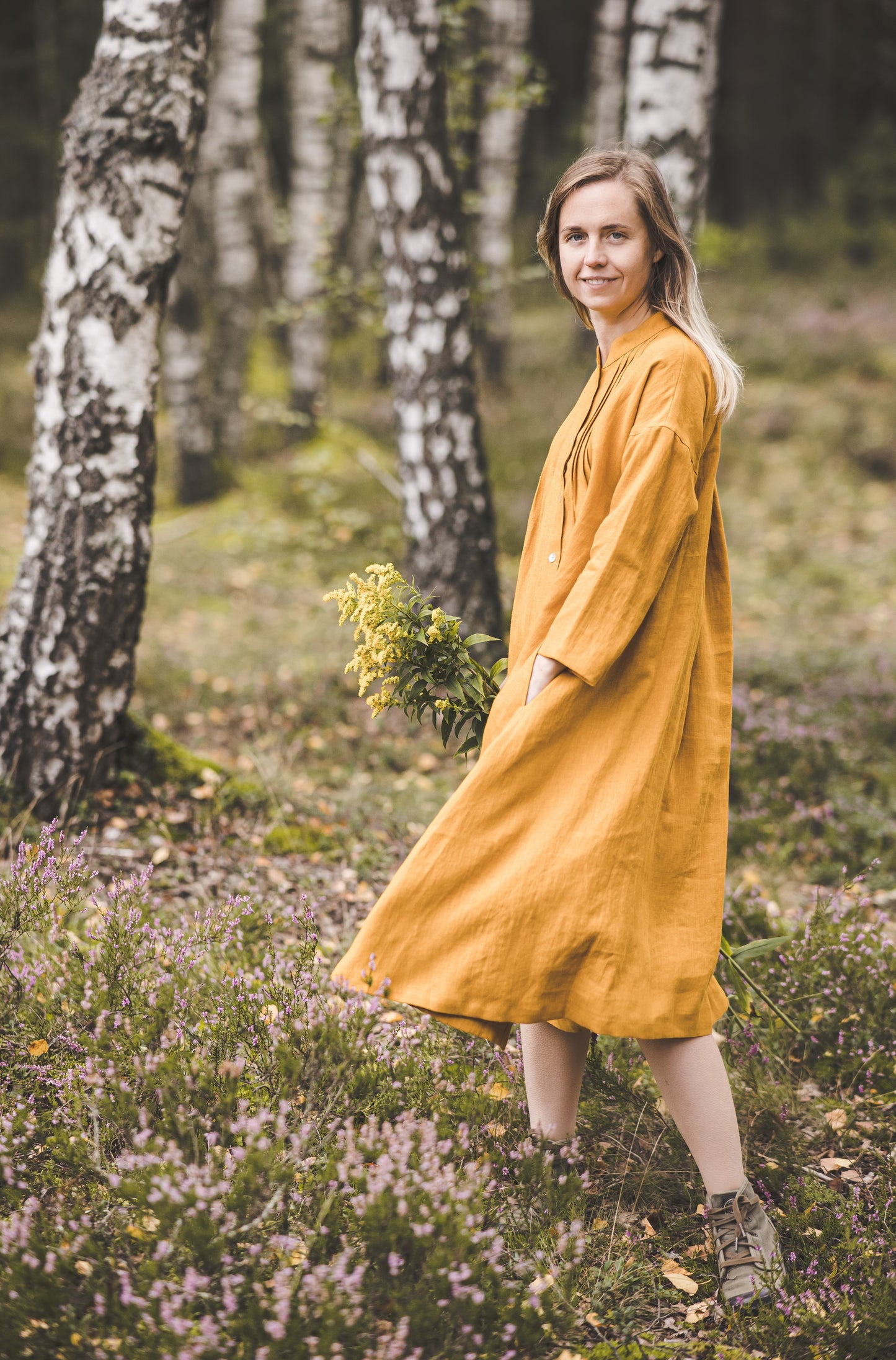 SUTEMA front buttons 3/4 sleeves linen shirtdress in Azure blue