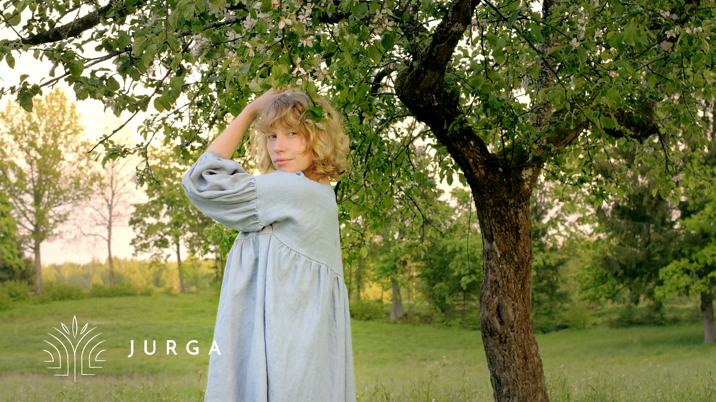 SVAJA ruffled linen smock dress in Sky blue