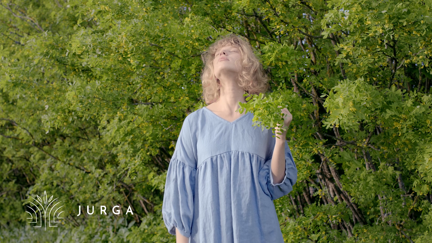 SVAJA ruffled linen smock dress in Sky blue