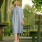 SUTEMA front buttons 3/4 sleeves linen shirtdress in Azure blue