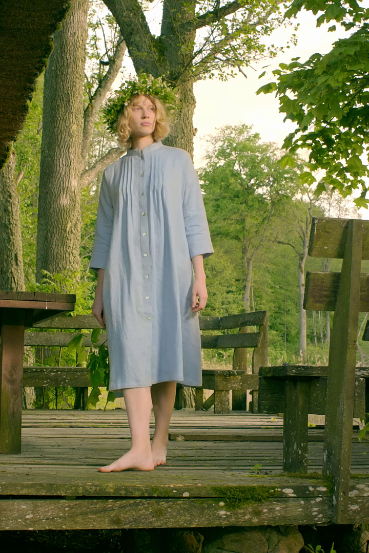 SUTEMA front buttons 3/4 sleeves linen shirtdress in Azure blue